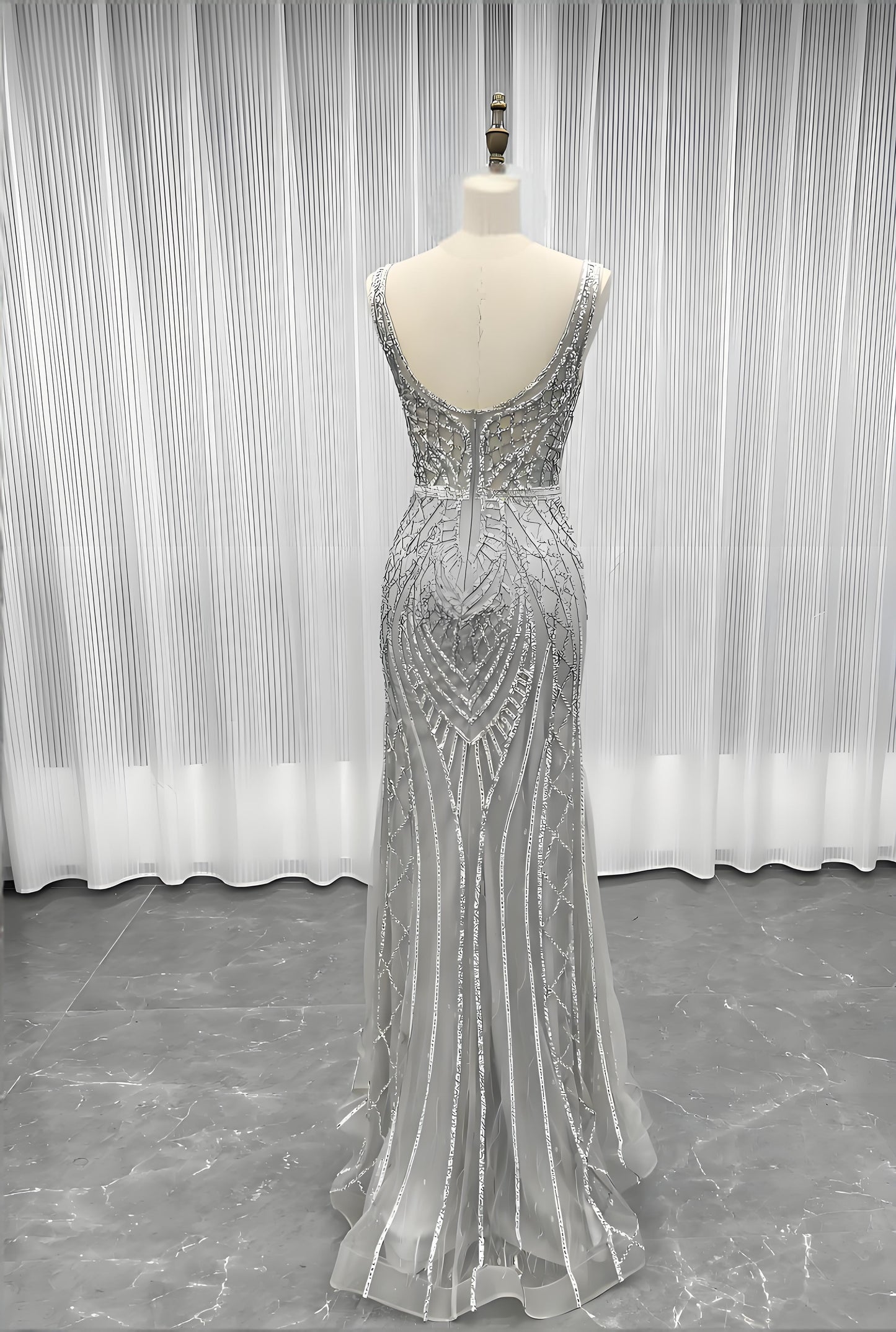 Crystals Long Prom Dress Mermaid Formal Evening Gown-016