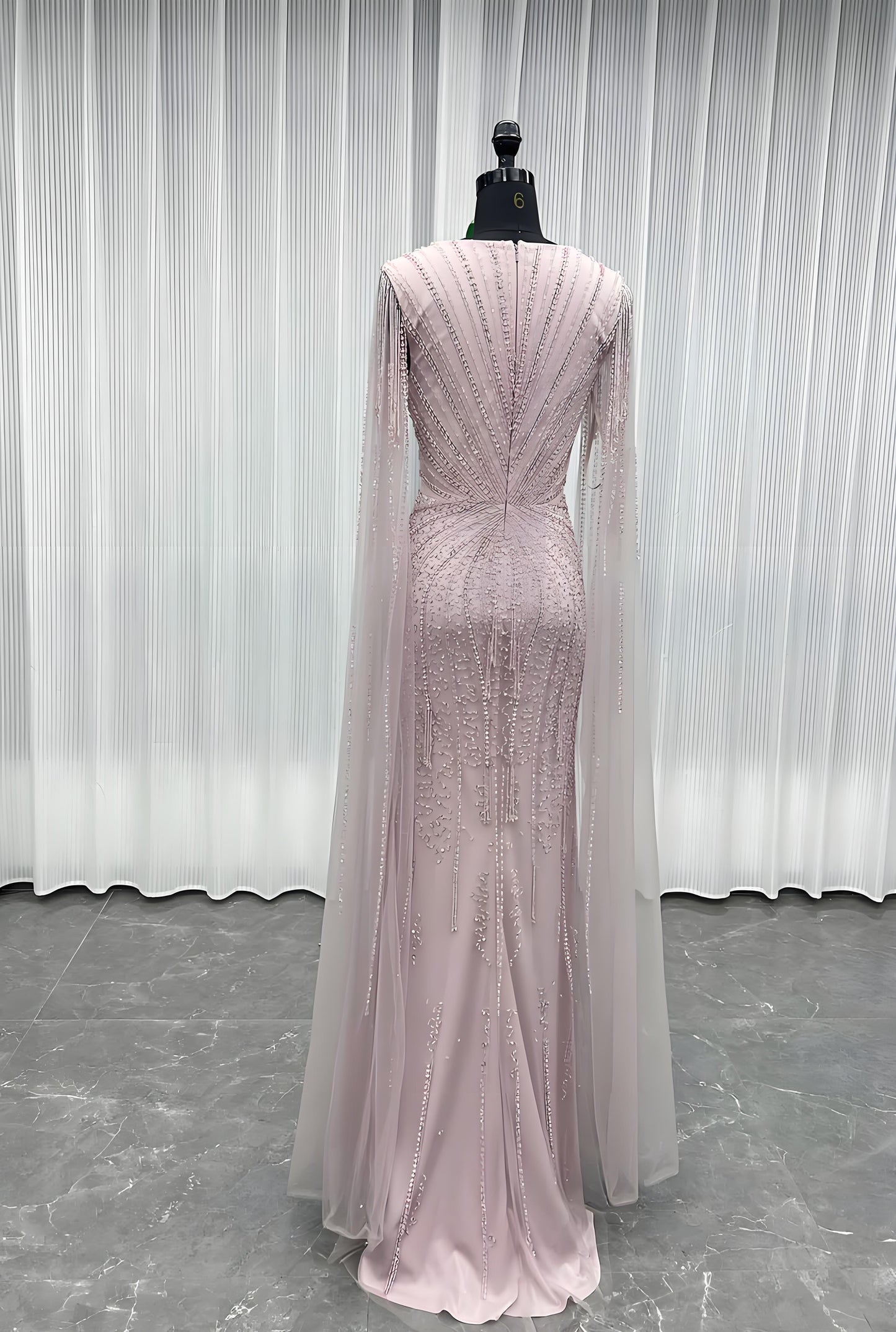 Modest Pink Rhinestones Evening Dress With Shawl-010