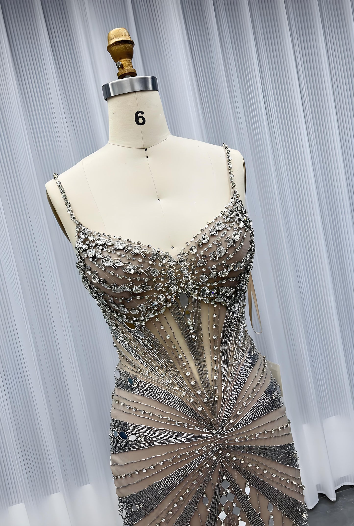 Crystals Pageant Evening Gown Long Slit Strapless Women Party Dress-009