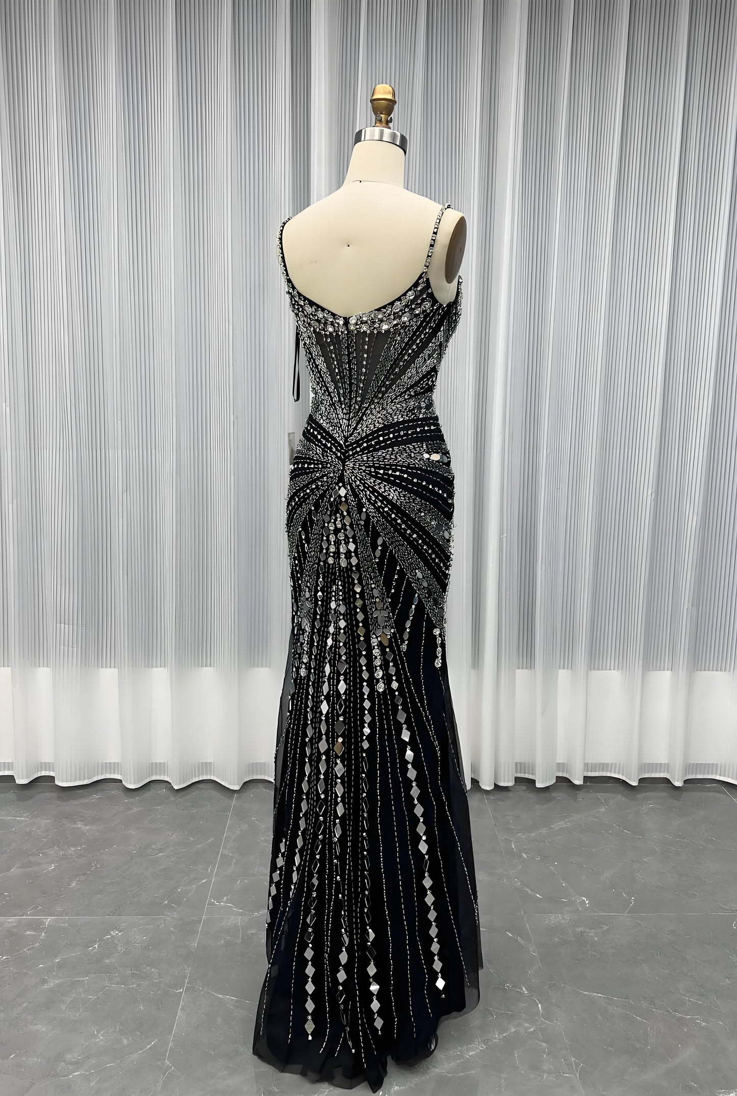 Crystals Pageant Evening Gown Long Slit Strapless Women Party Dress-009