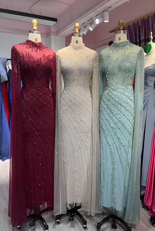 Long Evening Dress With Handmade Beaded Formal Gowns-013