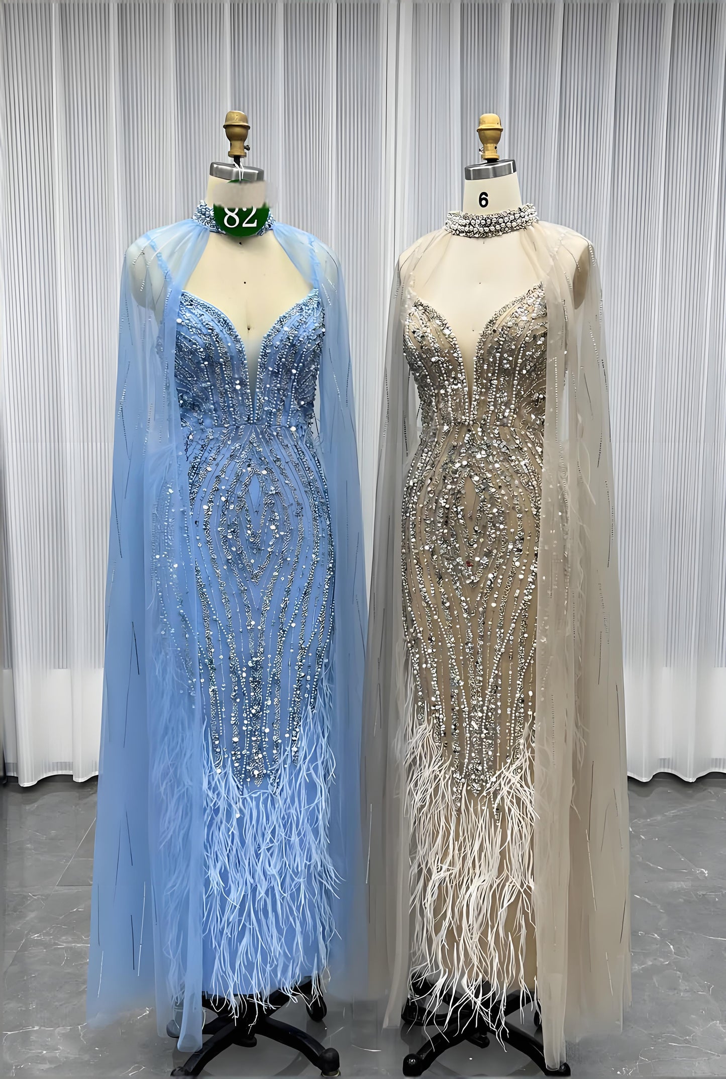 Feathers Evening Dress With Crystals Pearls Wedding Party Gown-011