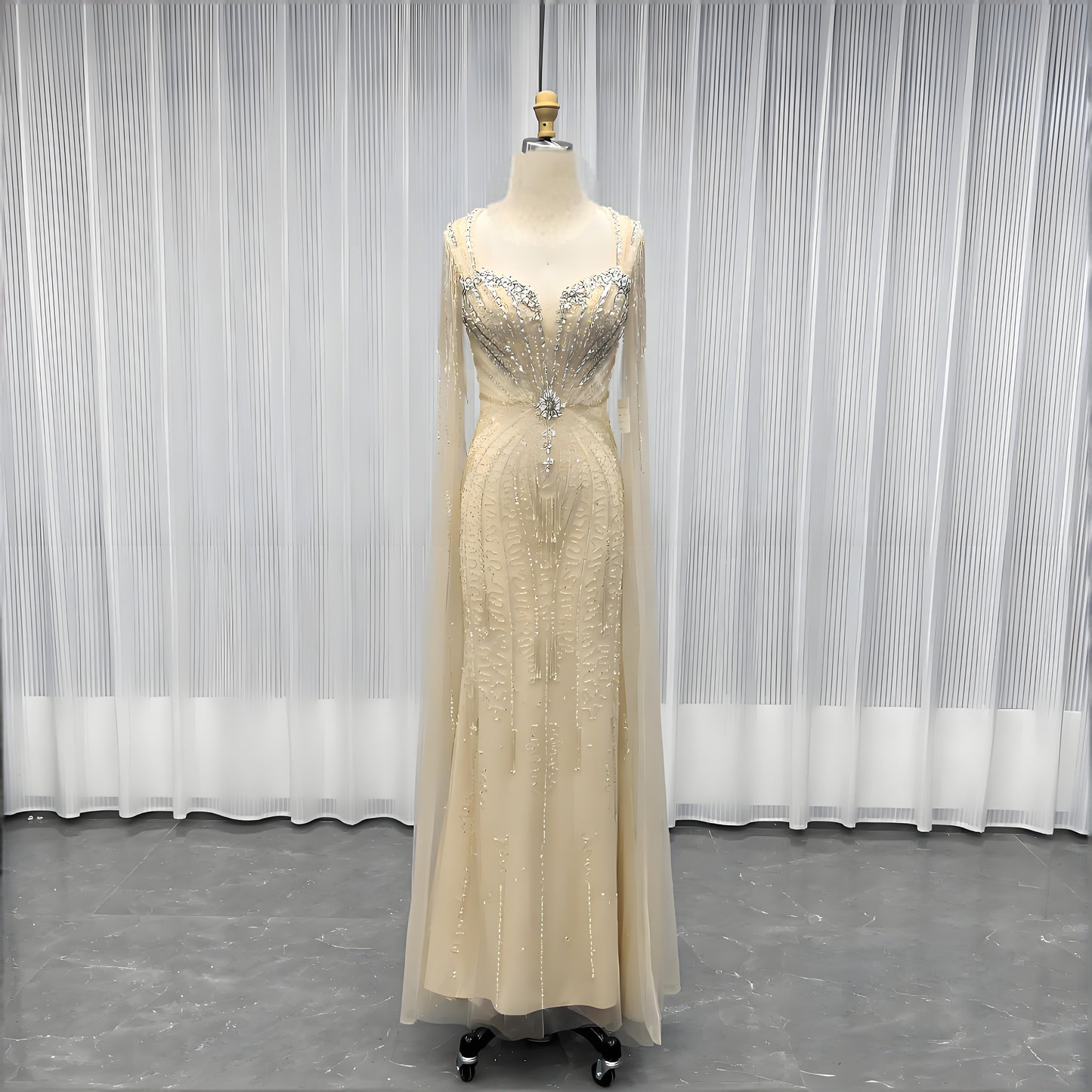 Modest Pink Rhinestones Evening Dress With Shawl-010