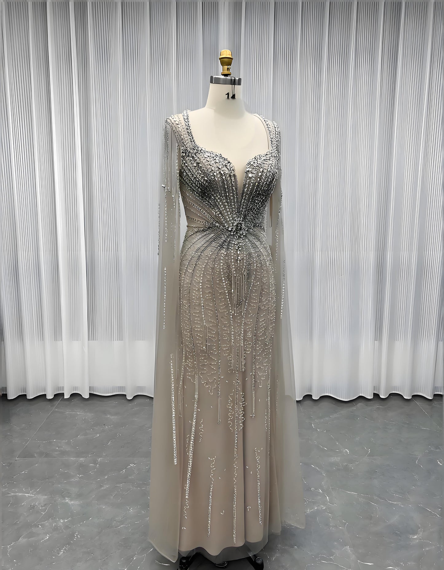 Modest Pink Rhinestones Evening Dress With Shawl-010