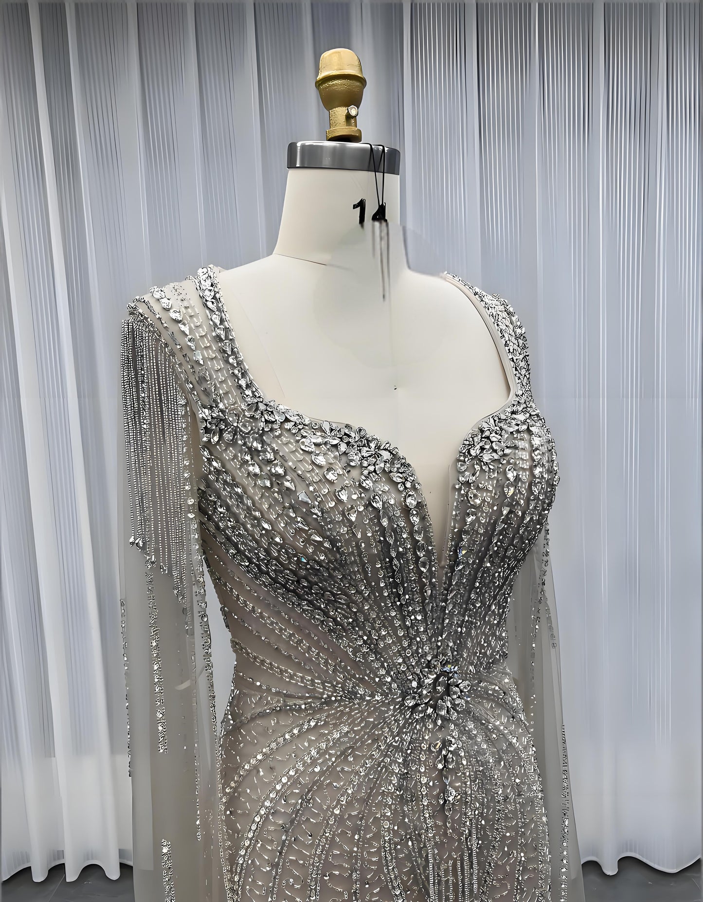 Modest Pink Rhinestones Evening Dress With Shawl-010