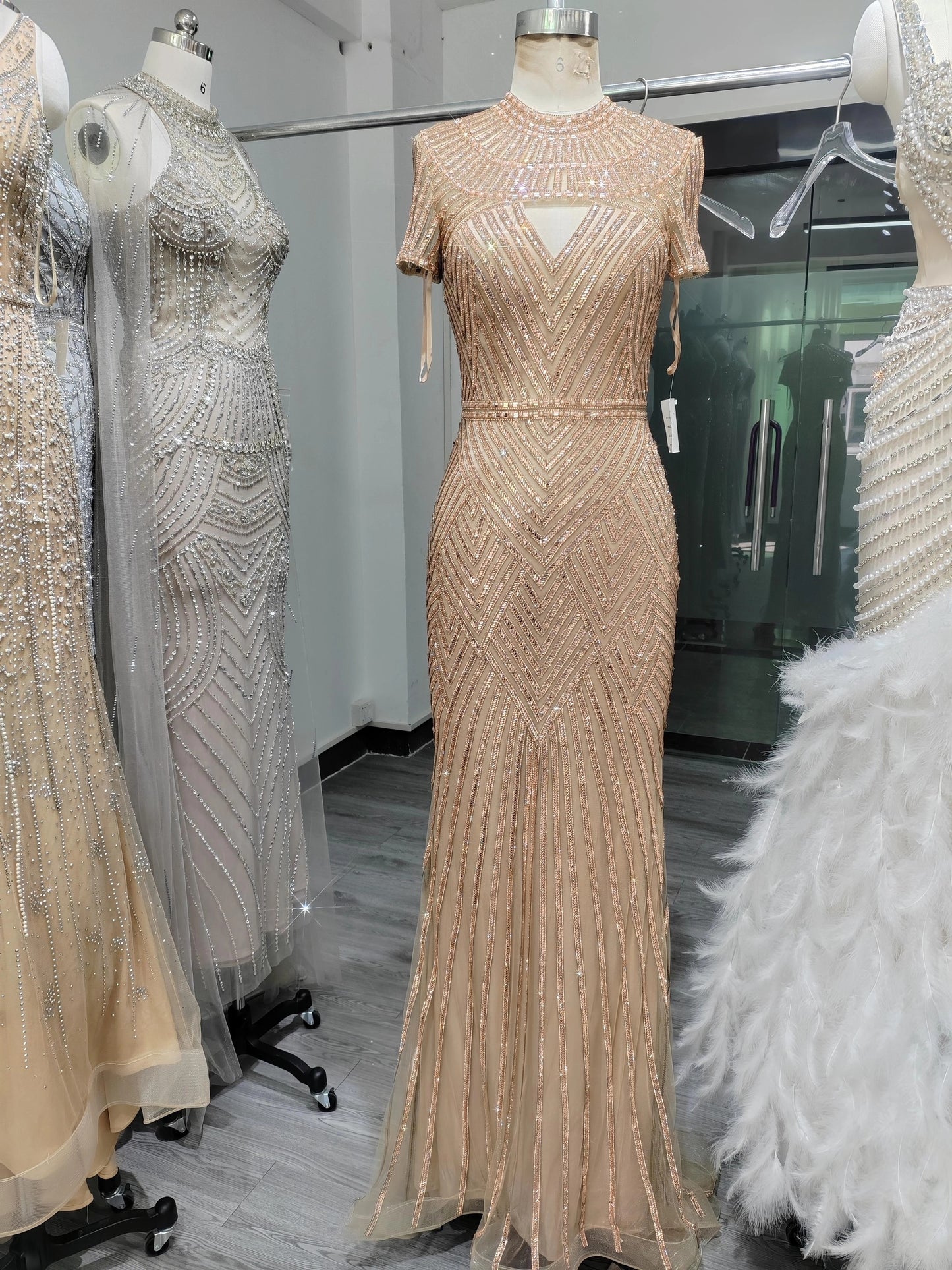 Gold Heavy-Handcrafted Evening dress-001